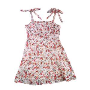 Zara Floral Mini Dress Tie Shoulder Women’s Size L Cream Roses Feminine